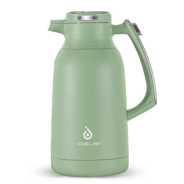 IDEUS 68 oz Stainless Steel Thermal Coffee Carafe, Double Wall Insulated Vacuum Flask, Water Coffee and Beverage Dispenser, 12 Hour Heat 24 Hour Cold Retention, Avocado Green