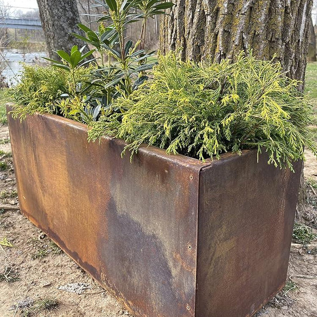 Maker Table Metal - Medium Steel Rectangular Planter - Planter Box - Outdoor Planters - Tall Planter - Raw Steel Will Develop Natural Rusty Patina