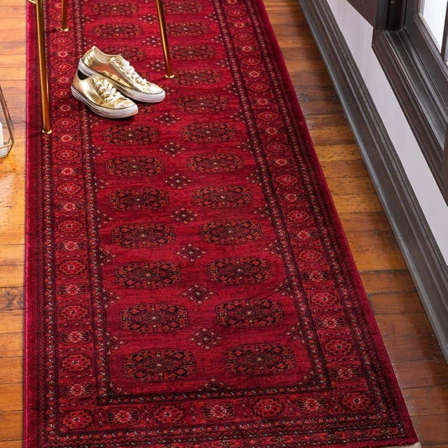 Unique Loom Tekke Collection Over-Dyed Saturated Traditional Torkaman Area Rug (2' 7 x 10' 0 Runner, Red/Black)