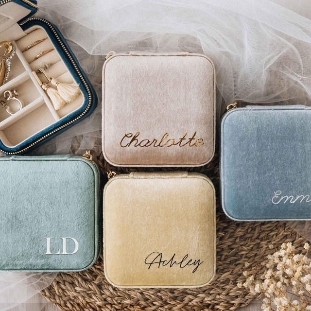 Personalized Jewelry Box Italian Velvet | Bride Gift | Bridal Party Gifts | Bridesmaid Gifts Proposal | Custom Travel Jewelry Case
