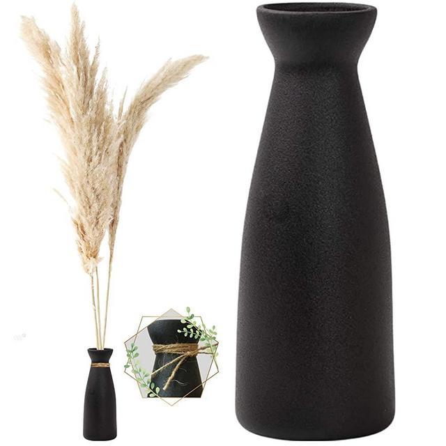 WOODZIA Black Ceramic Vase for Pampas Grass, Modern Boho Home Decor Style, Perfect for Decorative Dried Flowers or Dining Table Centerpieces [Pampass Not Included] (Black)