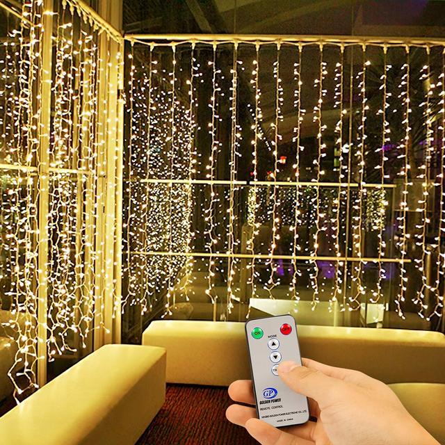 Kohree LED Curtain Lights, Hanging Wedding Light Remote Control Outdoor Indoor Icicle Flashing String Lights for Bedroom, Christmas, Party Decorations, Warm White, 300 Led