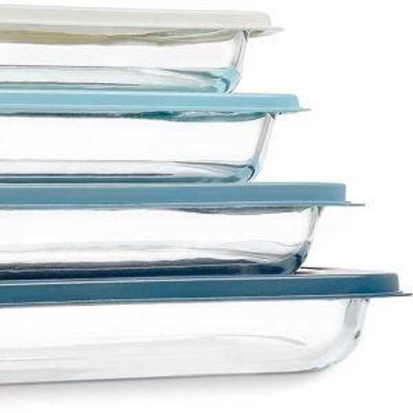 8-Piece Deep Glass Baking Dish Set with Plastic Lids