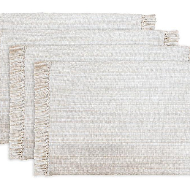 PurpleEssences Chambray Placemats with Fringes - 100% Cotton, Set of 4, 13x19 Inch, Thick Durable Table Mats for Dining, Kitchen, or Casual Farmhouse Tabletop Décor - Royal Linen and H.White