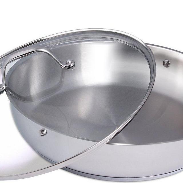 Stainless Steel Skillet with Glass Cover - 12 Inch - Induction Compatible - 30 x 6.8 cm - Multipurpose Use for Home Kitchen or Restaurant - Chef’s Choice
