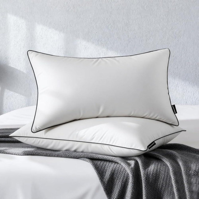 Feather Down Pillow Queen Size Set of 2, 100% Cotton Luxury Hotel Collection Bed Pillows for Sleeping, Down Surrounded Fluffy Soft Medium Firm Pillows for Side Back Stomach Sleepers 20" x 30"