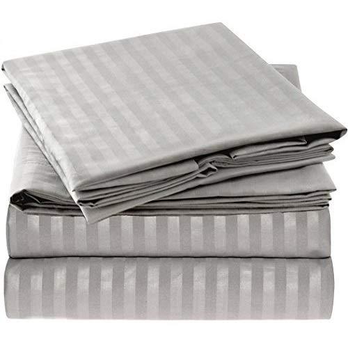 Mellanni Striped Bed Sheet Set - Brushed Microfiber 1800 Bedding - Wrinkle, Fade, Stain Resistant - Hypoallergenic - 4 Piece (King, Gray / Silver)