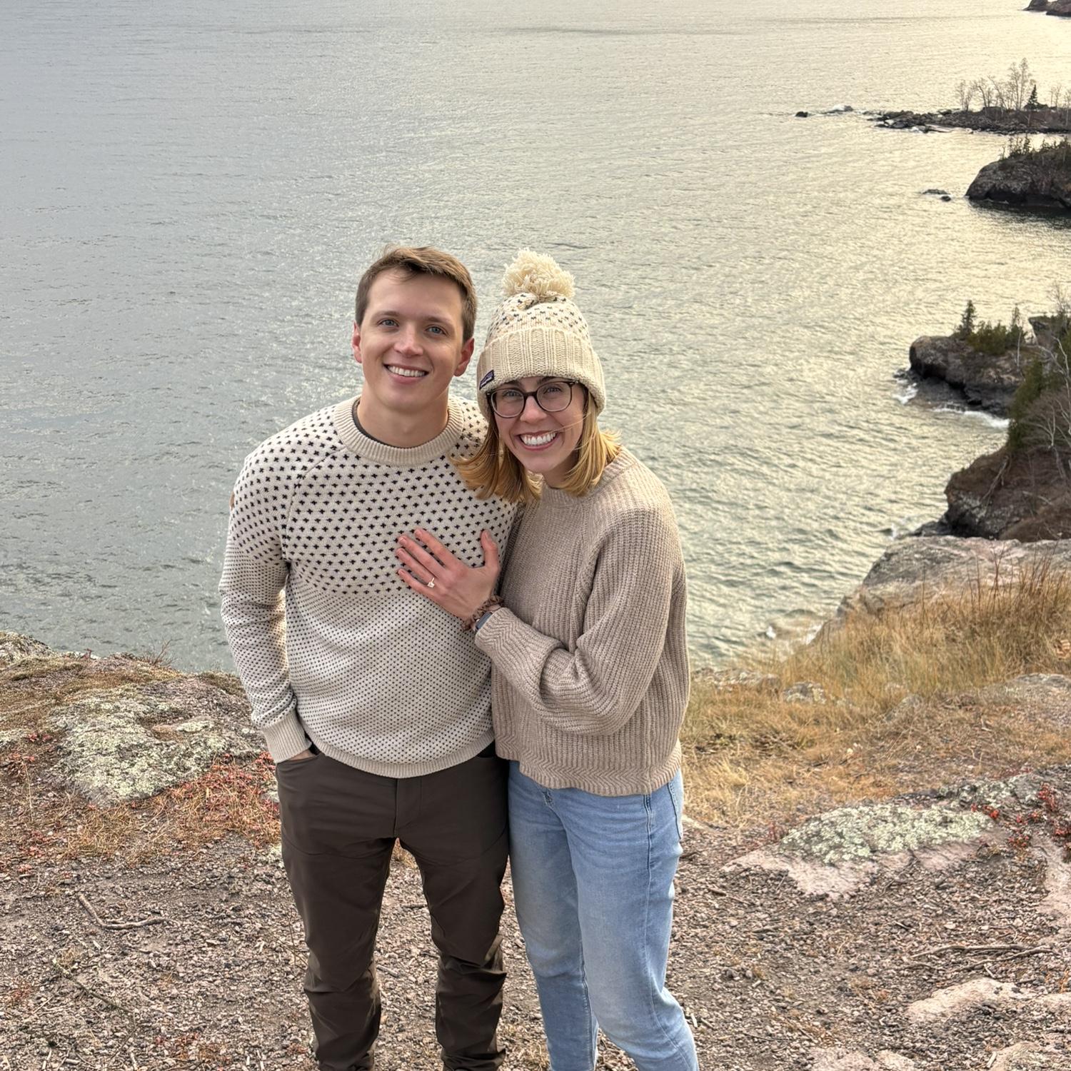 We got engaged on November 22, 2025 at Tettegouche State Park. We officially started dating while looking out at Superior from this spot on May 18, 2020 and come back frequently.