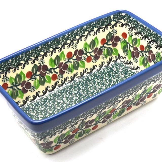 Polish Pottery Baker - Loaf Dish - Burgundy Berry Green