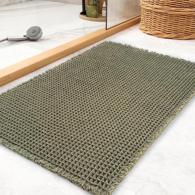 tchdio Waffle Bath Mat Rug, Super Absorbent Non Slip Bath Mats for Bathroom Mat Ultra Soft Bathmat Machine Washable Bathroom Rugs with Tassels, Bath Rugs for Bathroom Floor Beside Tub, 17" x 24"