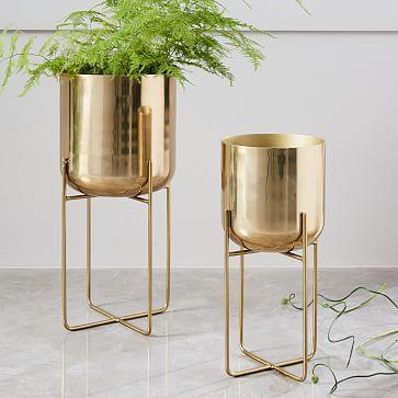 Spun Metal Standing Planter - Brass