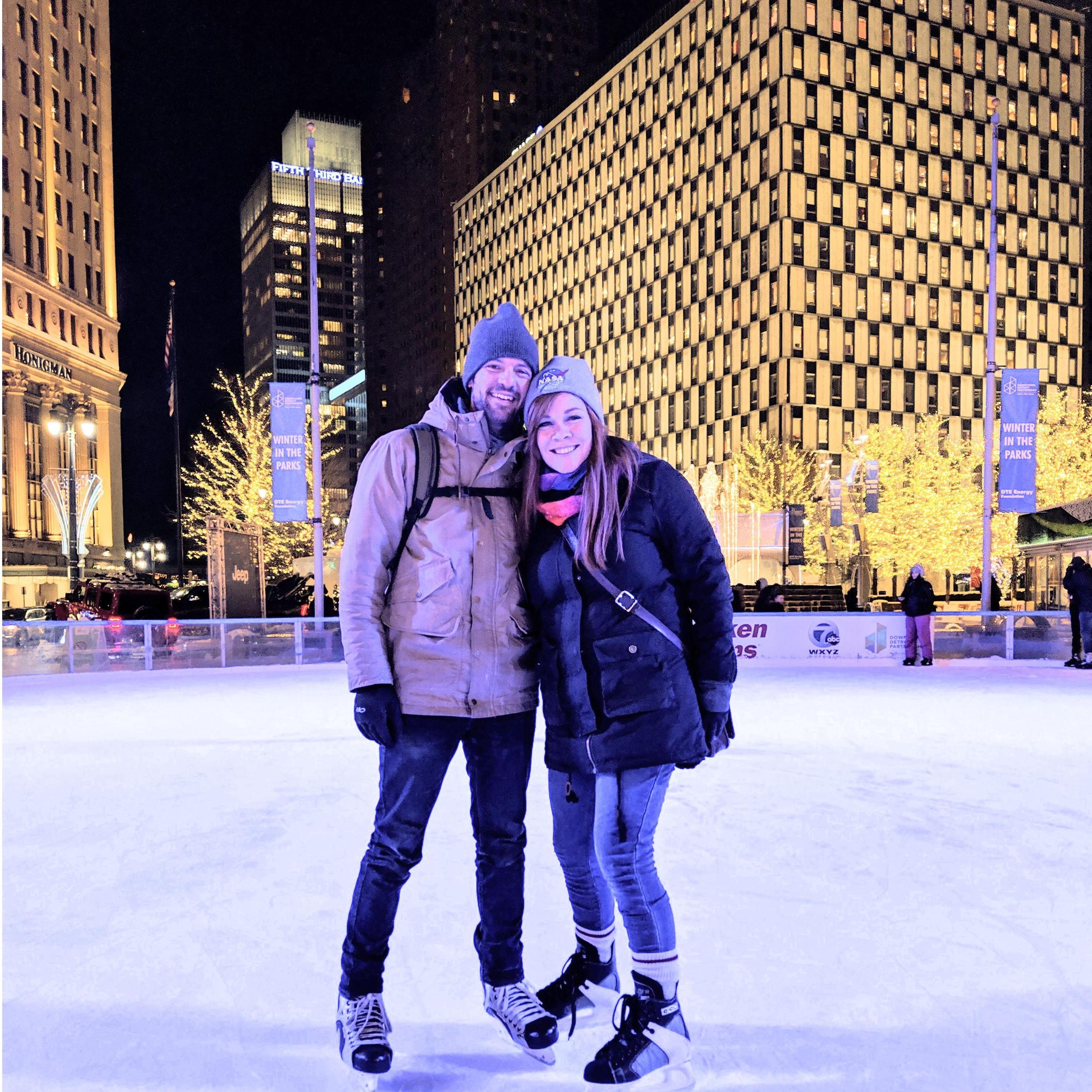 Ice skating downtown Detroit
