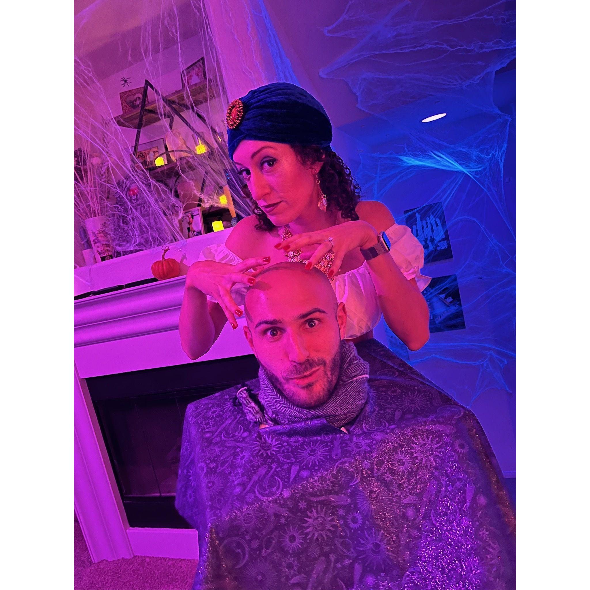 First bald guy couples costume. We went all out decorating the house for this. In fact, there are still glow in the dark stars on the ceiling that Nat is not happy about...
