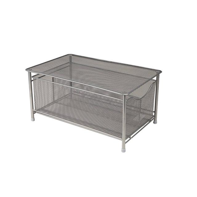 Two Compartment Under the Sink Metal Basket Organizer Silver - Mind Reader