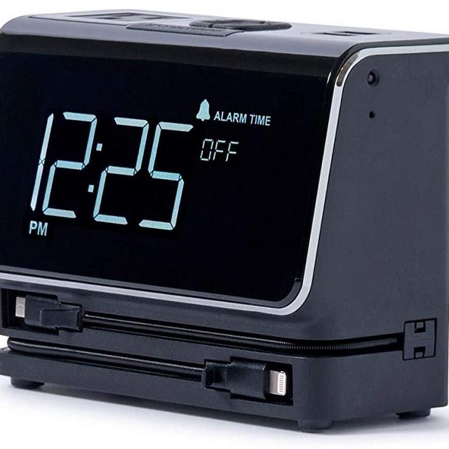 Kube Essentials Power Hub Alarm Clock Charge Devices with Built in Cables for iPhone and Android Phones Tablets and Laptops