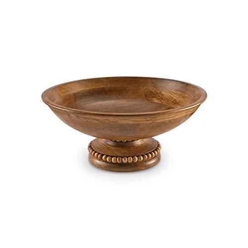 Mud Pie Brown Beaded Wood Pedestal Bowl