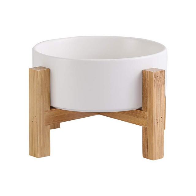 Ceramic Elevated Raised Cat Bowls ,Cat Food Dish with Stand, Raised Cat Food or Water Bowls Anti Vomiting,Pet Bowl with Anti Slip Rubber pad,Stress Free for Cats and Small Dogs（400ML/13.5OZ)