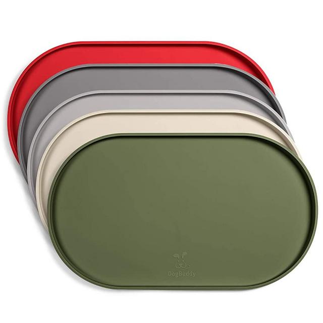 DogBuddy Dog Food Mat - Waterproof Dog Bowl Mat, Silicone Dog Mat for Food and Water, Pet Food Mat with Edges, Nonslip Dog Feeding Mat, Dog Food Mats for Floors (Small, Khaki Green)
