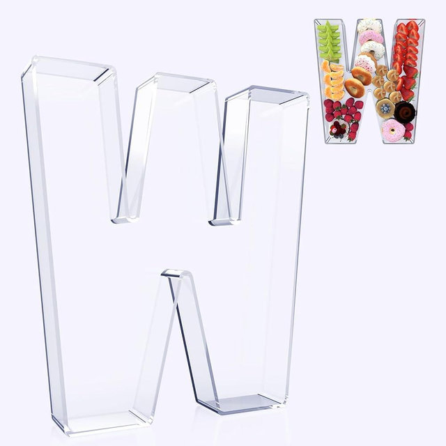 RUFHVTY 11" Acrylic Letter Charcuterie Box, Reusable Fillable Alphabet Number Shaped Form Tray for Birthday Anniversaries, Party Decorative Serving Plates Display Candy Cake (W)
