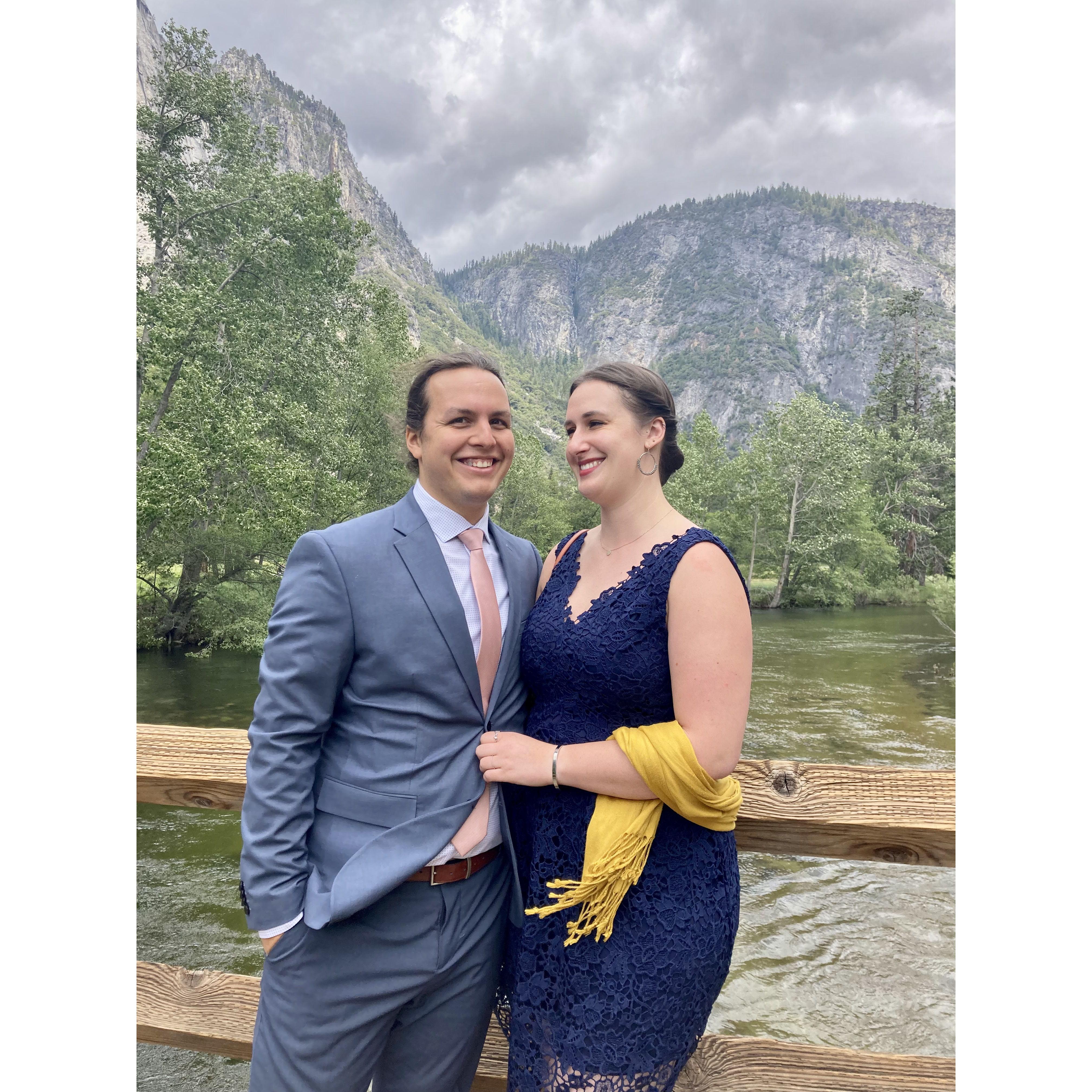 Traded our hiking boots for suits and heels in Yosemite National Park