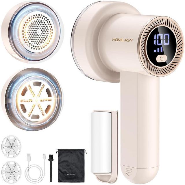 Fabric Shaver Fuzz Remover Rechargeable, HOMEASY Electric Lint Remover Shaver with 3 Blades & LED Digital Display, Sweater Couch Fabric Pill Shaver for Sweater, Couch, Clothes, Carpet, Furniture