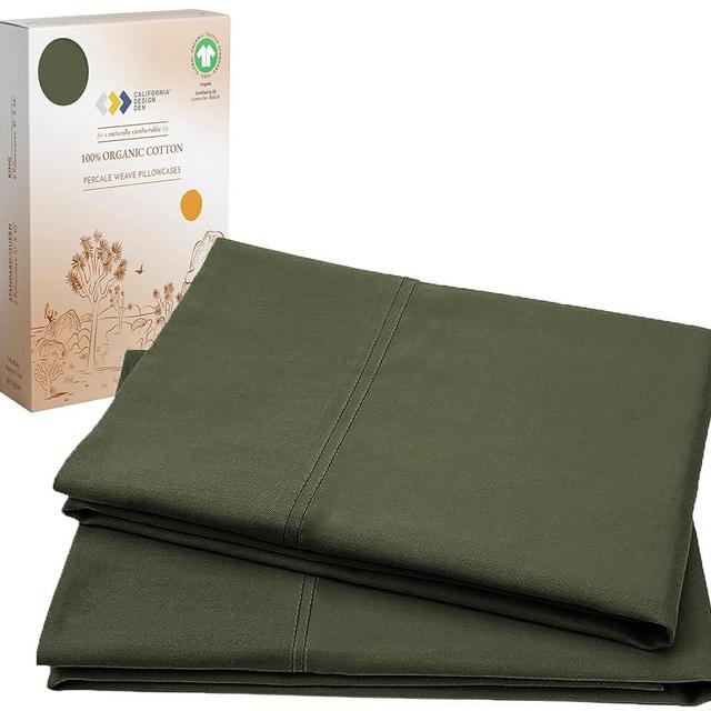 California Design Den 100% Organic Cotton Pillow Cases King Size Set of 2 - Authentic GOTS Certified, Soft & Cooling Percale Organic Cotton Pillow Protector Set, Fits King Pillows - Olive Green