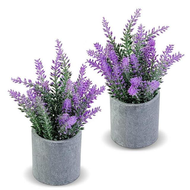 CADNLY Artificial Lavender Plant in Pots - Faux Lavender Fake Artificial Flowers Potted – Modern Farmhouse - Purple Lavender Decor for Bathroom Bedroom Kitchen Set of 2