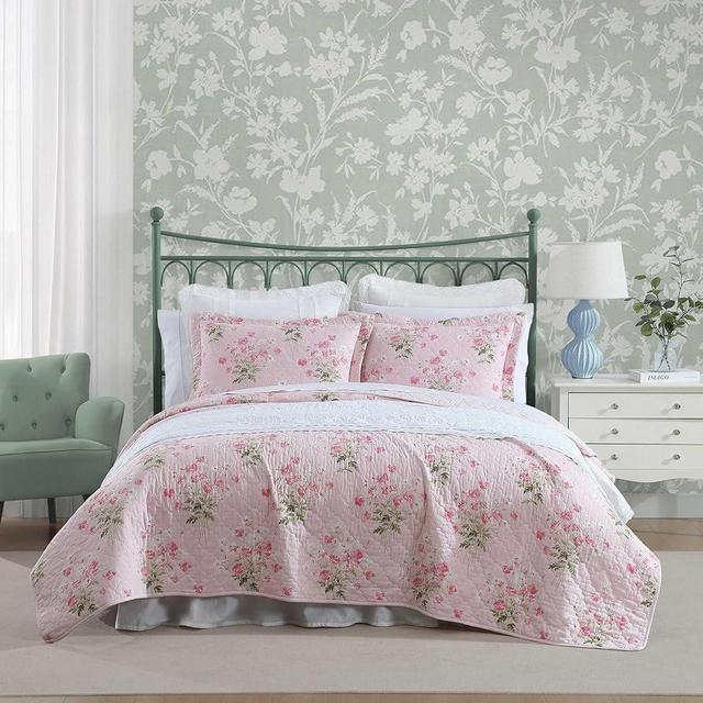 Laura Ashley - Queen Quilt Set, Reversible Premium Bedding with Matching Shams, Luxuriously Soft Floral Home Decor (Veronicas Bouquet Pink, Queen)