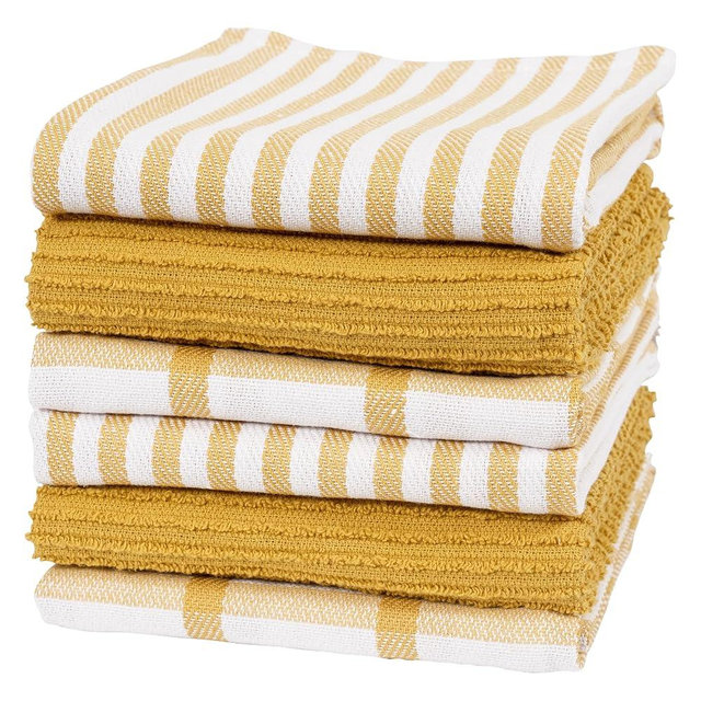 KAF Home Premium Kitchen Towels (18" x 28"), Large 100% Cotton, Flat & Terry Absorbent Dish Towel Set (Honey, 18 x 28-6 Pack)