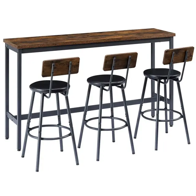 NicBex 4-Piece Bar Table Set with 3 Upholstered PU Bar Stools,Industrial Long Bar Table and 4 Chairs for Dining Room,Brown