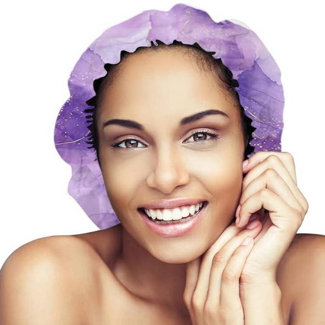 Glow by Daye Satin Lined Shower Cap, Adjustable and Waterproof with Satin Interior for Hair Protection, Large, Crystal Constellation