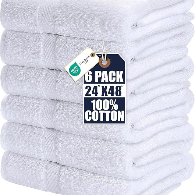 Utopia Towels 6 Pack Medium Bath Towel Set, 24 by 48 Inches, 500 GSM 100% Ring Spun Cotton, Lightweight and Highly Absorbent Quick Drying Premium Towels for Hotel, Spa and Bathroom, White