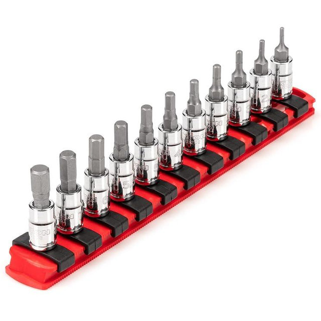 TEKTON 1/4 in Drive Hex Bit Socket Set with Rail, 11-Piece (2-8 mm) | SHB90106