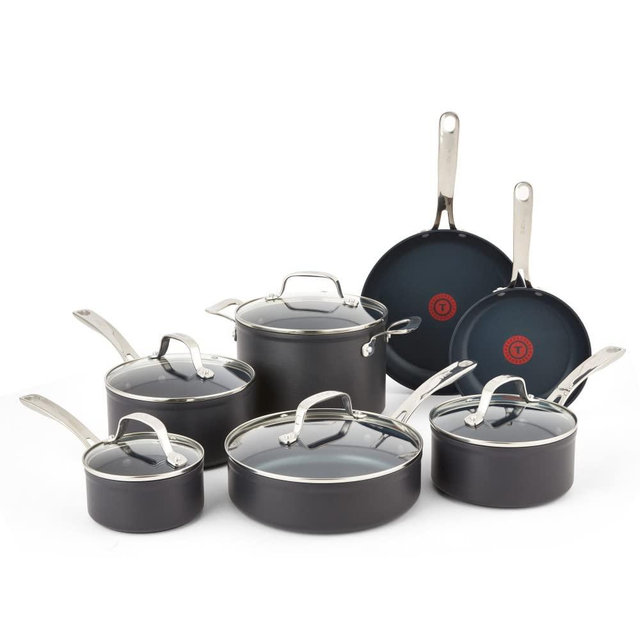 T-fal Unlimited Platinum Hard Anodized Non-stick, 12-Piece Cookware Set, Black