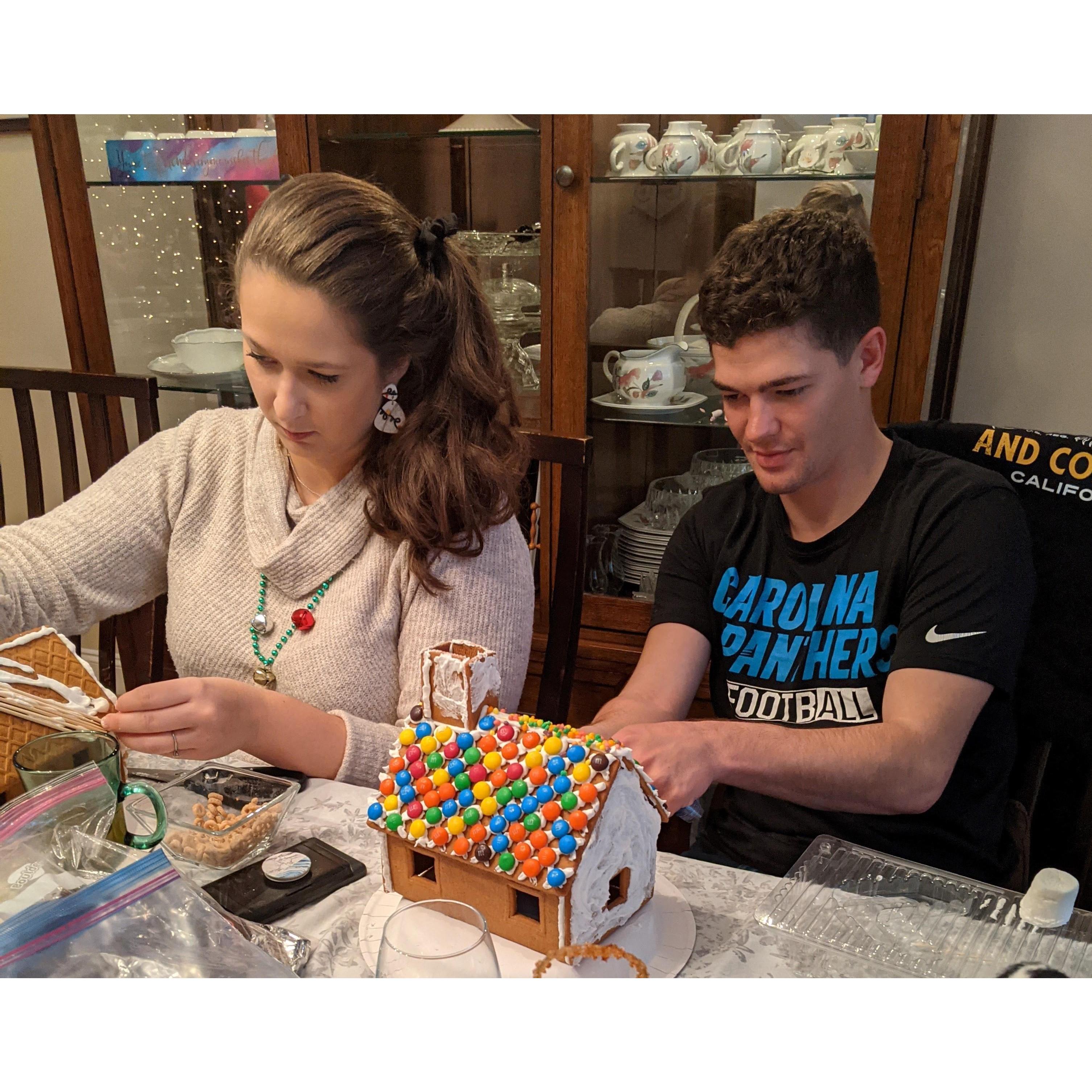 The first gingerbread house Mike has actually decorated on his own