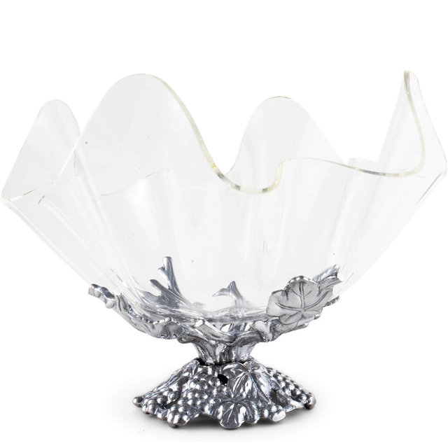 Arthur Court Acrylic Bowl Grapevine Stand Pattern Sand Casted in Aluminum with Artisan Quality Hand Polished Tarnish Free Stand Lightweight Serving Bowl Diameter: 11 inch Tall: 9.25 inch