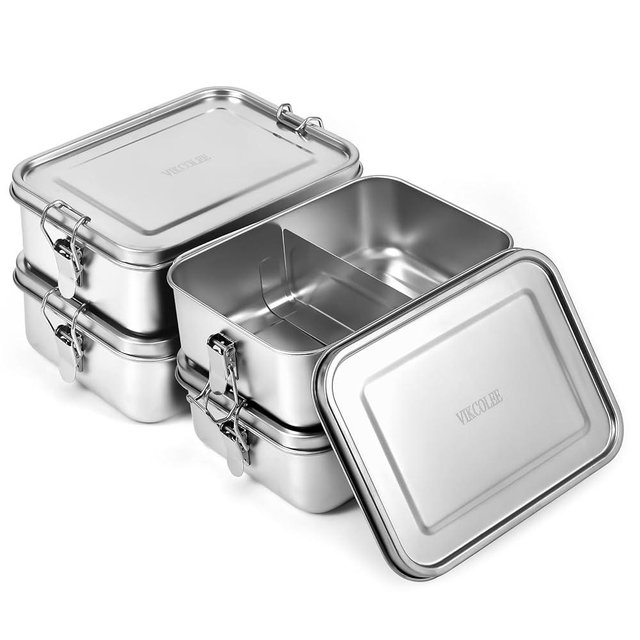 VIKCOLEE 4 PCS Stainless Steel Bento Box 1200ml, Metal Lunch Box Food Containers, Steel Lunch Container for Home, Work, Camping