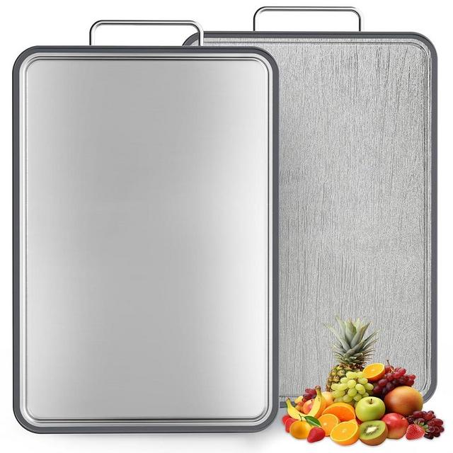 ANYZONE Stainless Steel Cutting Board (17x11"), Large Heavy Duty Double Sided 316 Metal Chopping Board for Kitchen, Food Grade, Deep Juice Grooves, Non-Toxic, Dishwasher Safe for Meat & Veggies