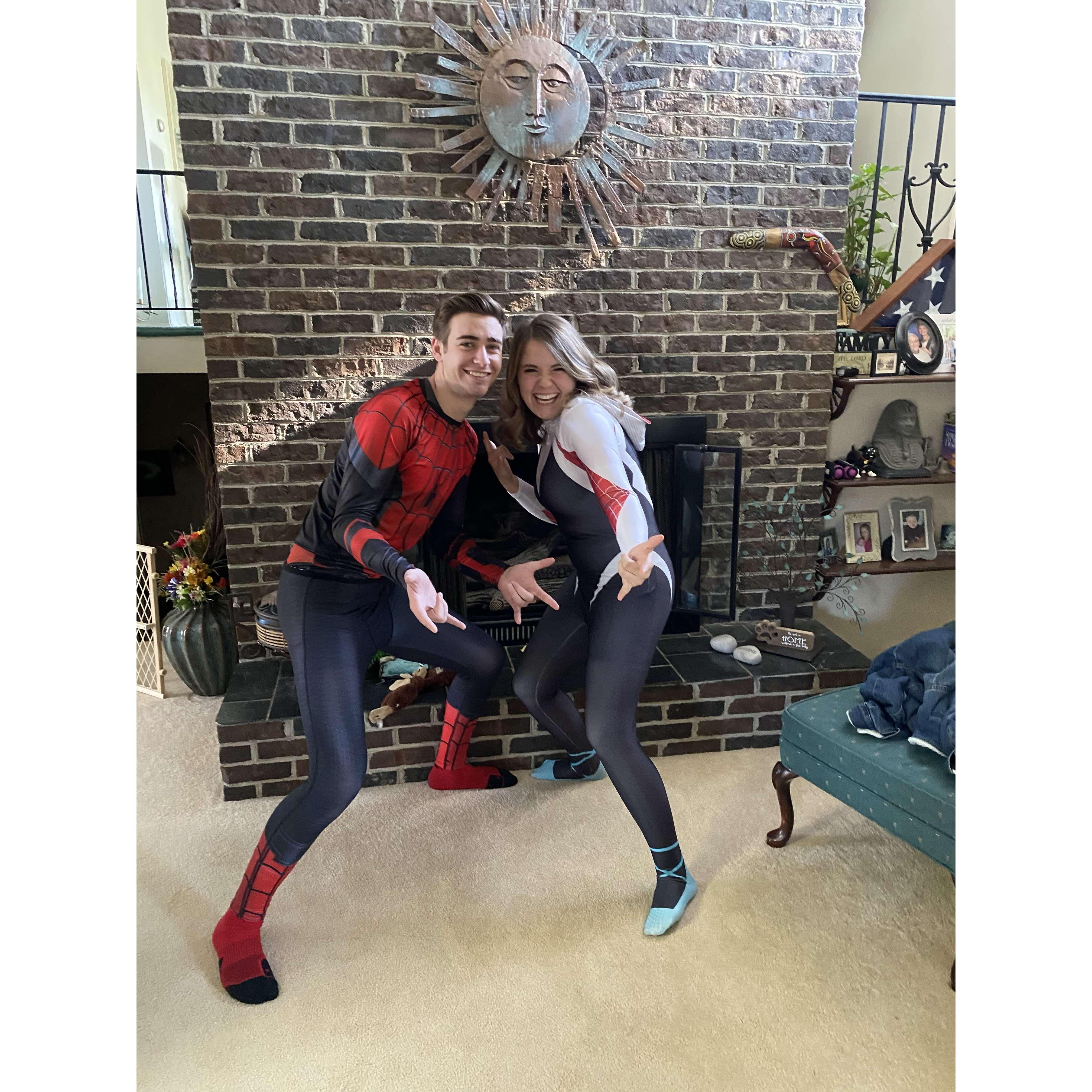 Our first Halloween, Jacob chose for us to be Spiderman and Spider-Gwen