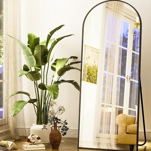 BEAUTYPEAK Arched Full Length Floor Mirror 64"x21.1" Full Body Standing Mirror,Black