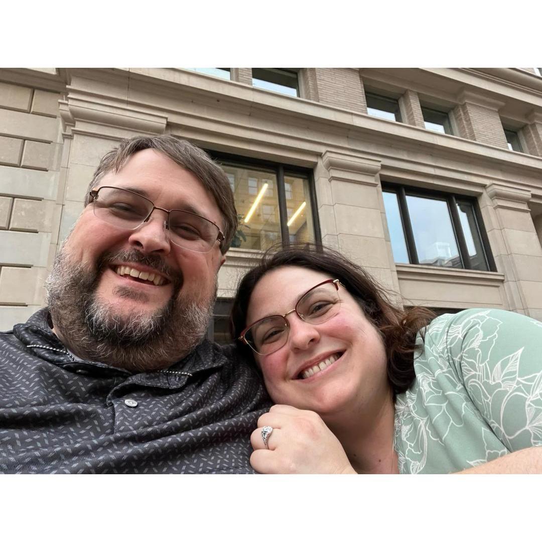 Engaged! June 8, 2023! Just outside the Navy Memorial in DC
