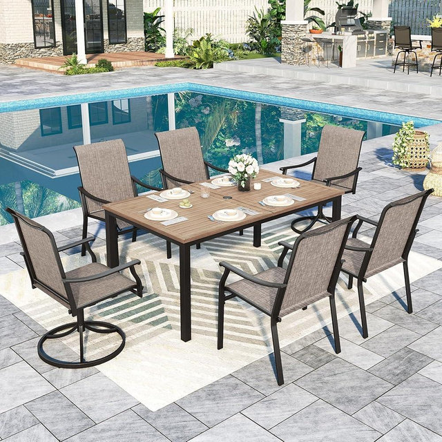 Sophia & William Patio Dining Set 7 Pieces, 4 x Patio Dining Chairs and 2 x Swivel Dining Chairs, 64" Metal Dining Table and Chairs for Lawn, Garden