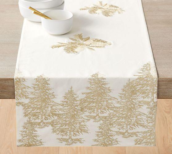 Forest Shimmer Embroidered Cotton Table Runner