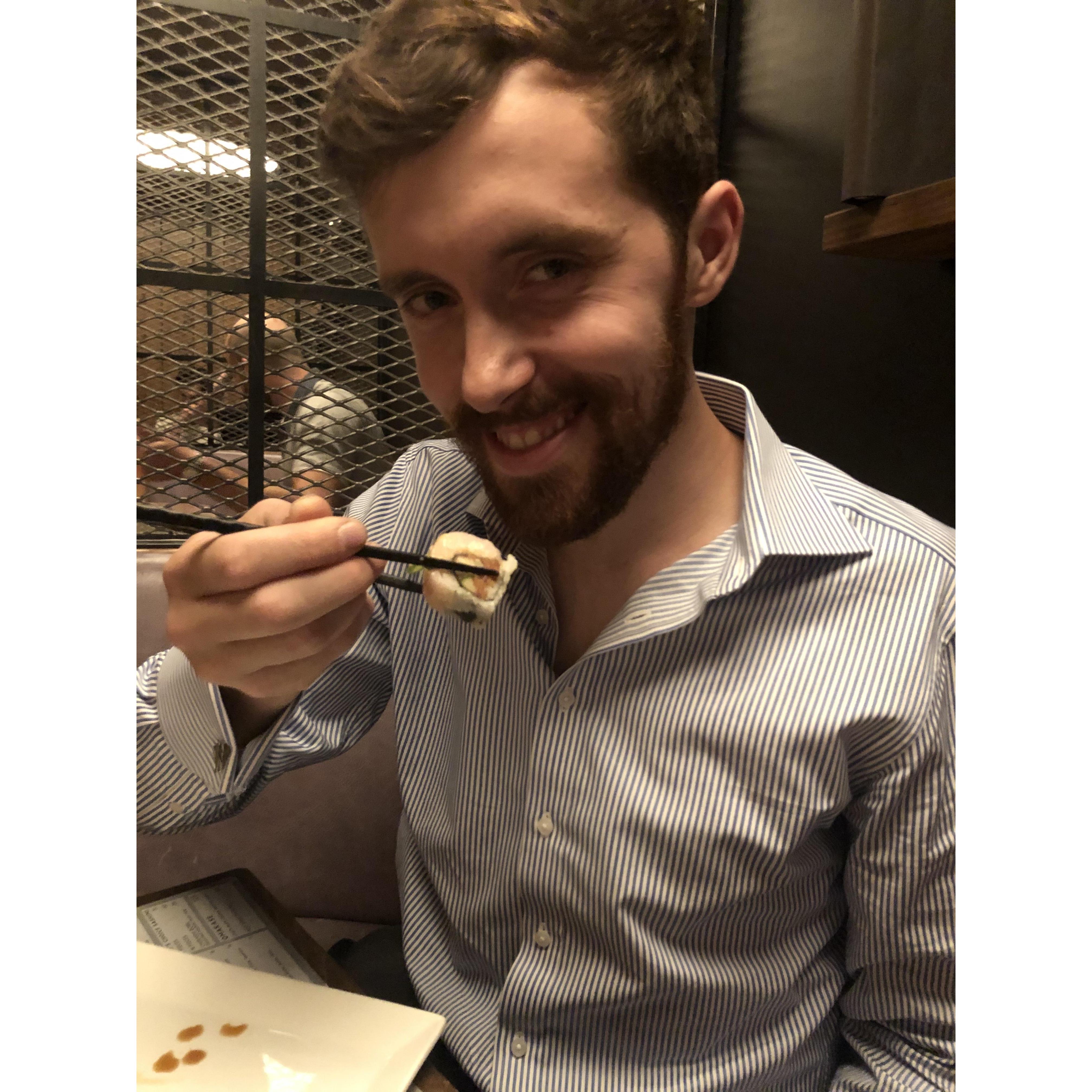 Greg's first sushi on our 6 month date night!