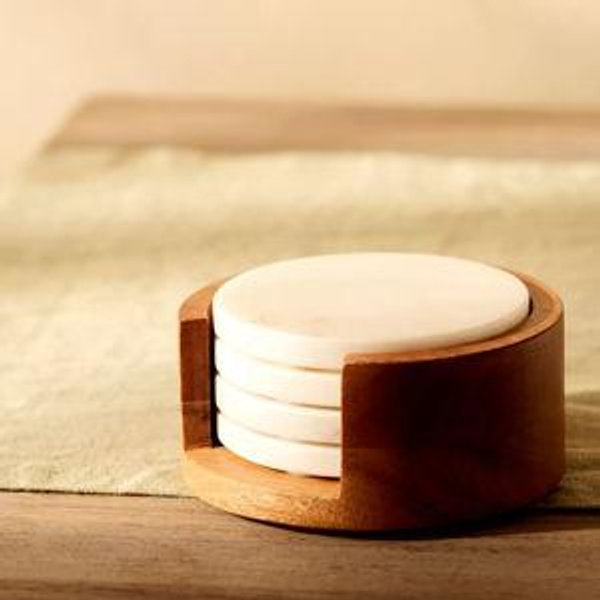 Marble Coasters + Wood Holder