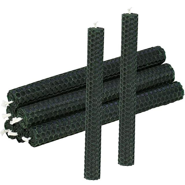 DEYBBY Natural Beeswax Taper Candles,Honeycomb Design Hand-Rolled Beeswax Candles, Dripless and Smokeless, Set of 6 Flat Top(Green)