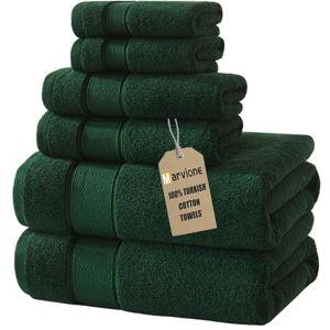 Marvione Bath Towels Set 6 Piece, 100% Turkish Cotton Highly Absorbent and Soft Towels for Bathroom 2 Bath Towels 2 Hand Towels 2 Washcloths, Deep Green