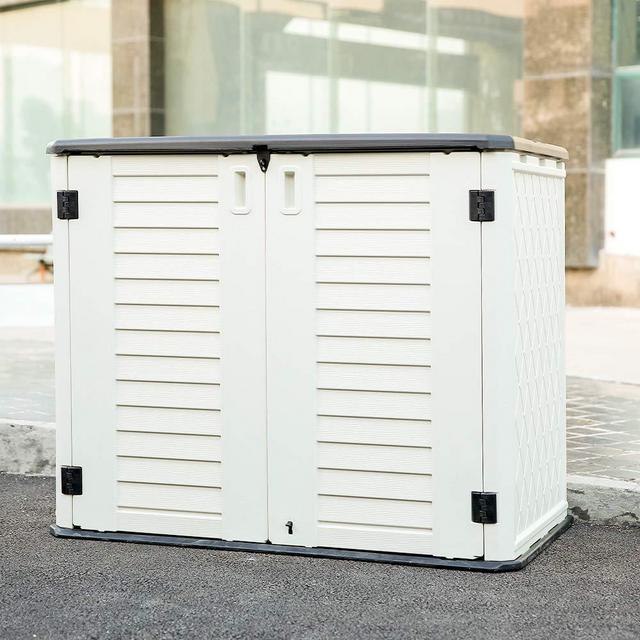 KINYING Horizontal Storage Shed Garden Shed for Backyards | Patios, Multiple Opening Directions Convenient Storage Garbage Cans | Tools | Lawn Mower