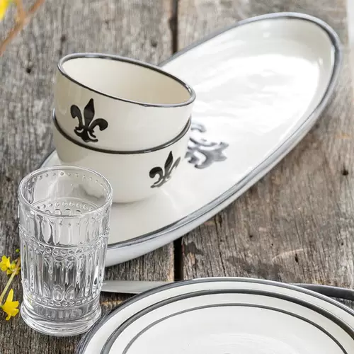 20" Antipasto Tray with Bowl in Black Flour De Lis