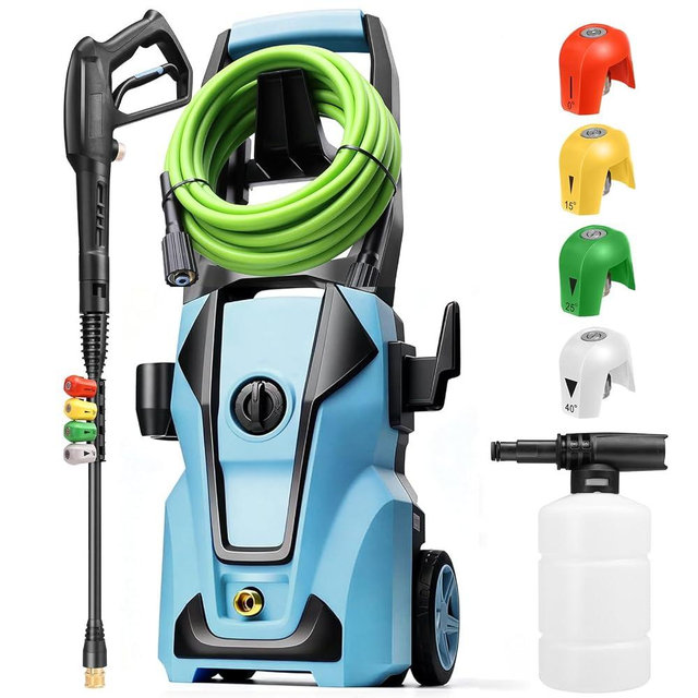 Electric Pressure Washer 5000PSI Max 4.0GPM with 33FT Flexible Extension Hose, 4 Nozzles, Foam Cannon, Power Washer Powered for Cars, Patios, Driveways, Blue